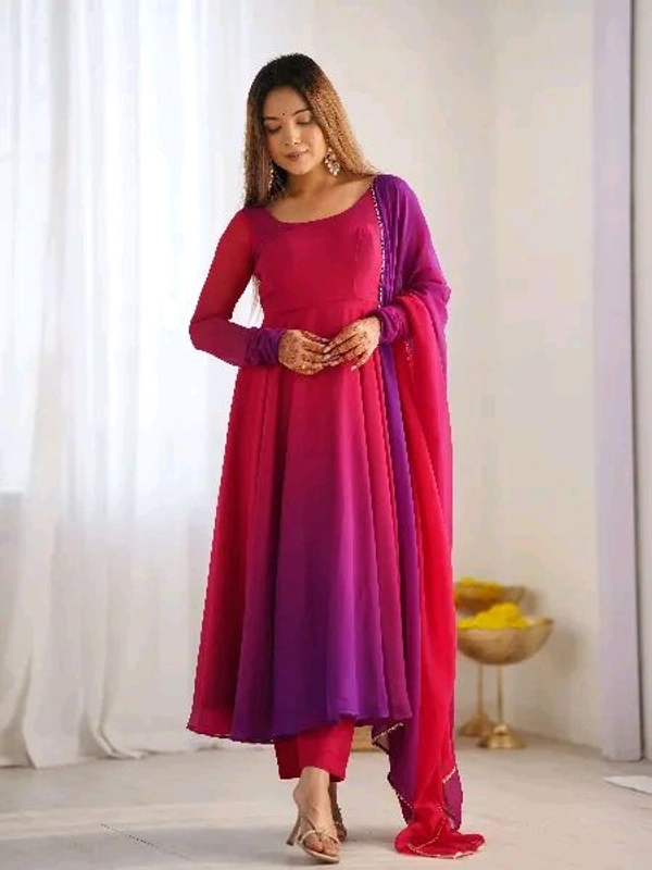 Multi Color Georgette Anarkali With Lace Dupatta Padding Color Anarkali
 - Berry, XXL