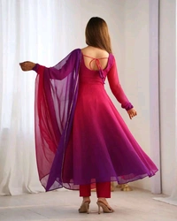Multi Color Georgette Anarkali With Lace Dupatta Padding Color Anarkali
 - Berry, XXL