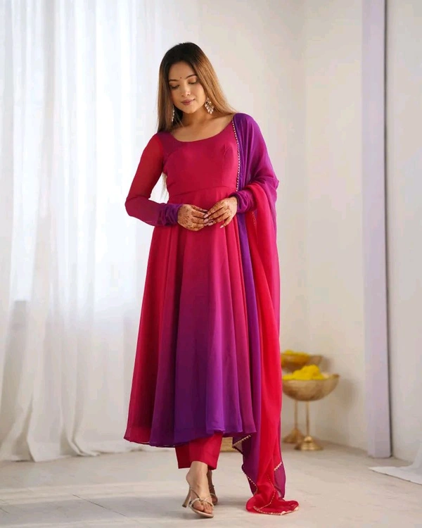 Multi Color Georgette Anarkali With Lace Dupatta Padding Color Anarkali
 - Berry, XXL