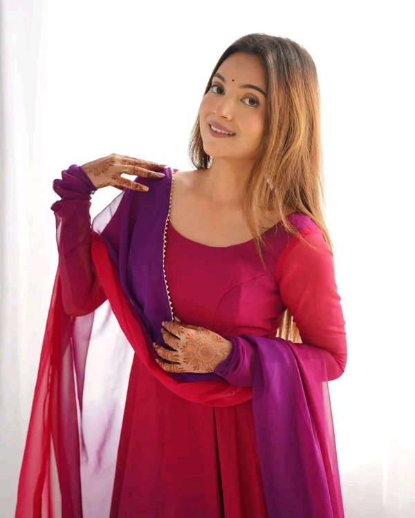 Multi Color Georgette Anarkali With Lace Dupatta Padding Color Anarkali
 - Berry, XXL