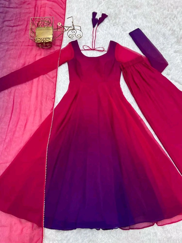 Multi Color Georgette Anarkali With Lace Dupatta Padding Color Anarkali
 - Berry, XXL