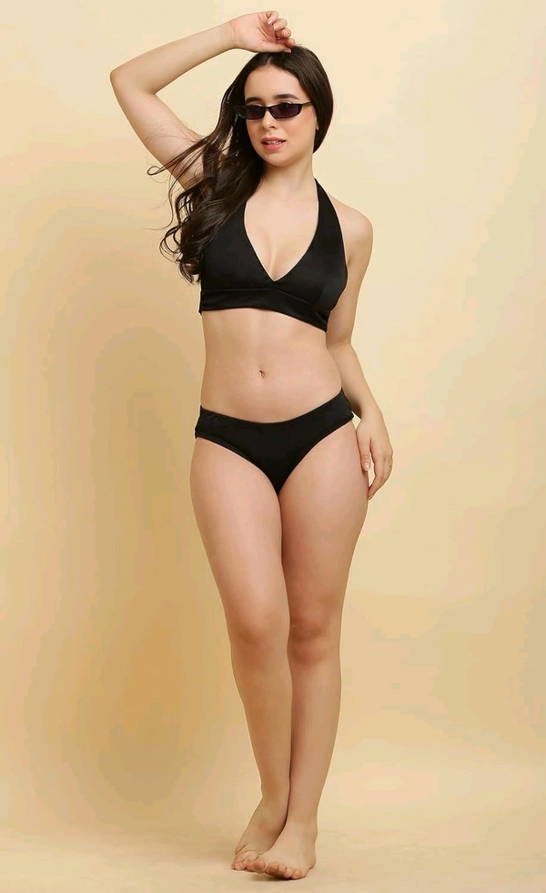 Women Two Piece Cuba Swimwear Bikini Set - Black, XXL
