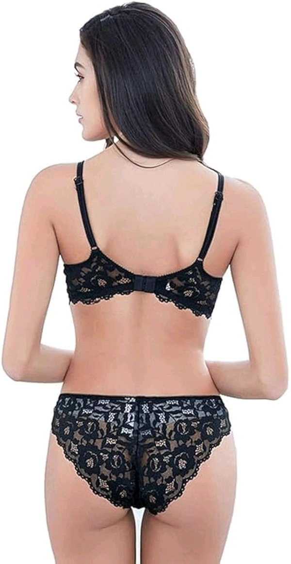 Premium Women's Padded Bra Penty Set | Net Fabric Padded Underwire Undergarments Set Lingerie | Push-Up Underbody Polyamide Set for Women - Black, 30A