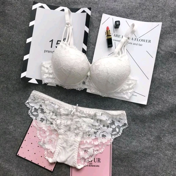 Premium Women's Padded Bra Penty Set | Net Fabric Padded Underwire Undergarments Set Lingerie | Push-Up Underbody Polyamide Set for Women - White, 34A