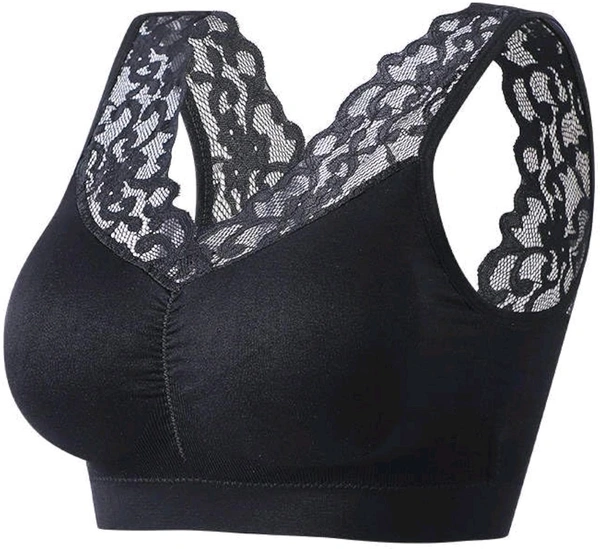 Women's Padded, Non-Wired, Full Coverage Lace Bra - Black, 32A