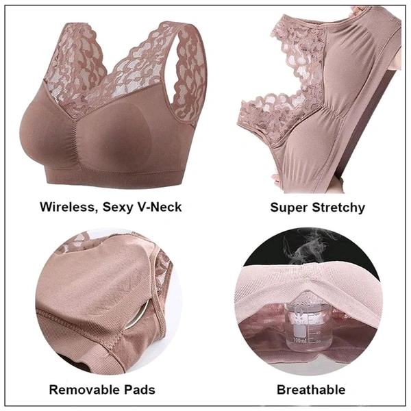 Women's Padded, Non-Wired, Full Coverage Lace Bra - Dusty Gray, 32C