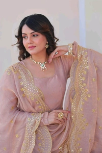 Shiny Dark Beige Designer Fendi Chiffon Gown With Embroidery Work Dupatta
 - Rosy Brown, XL