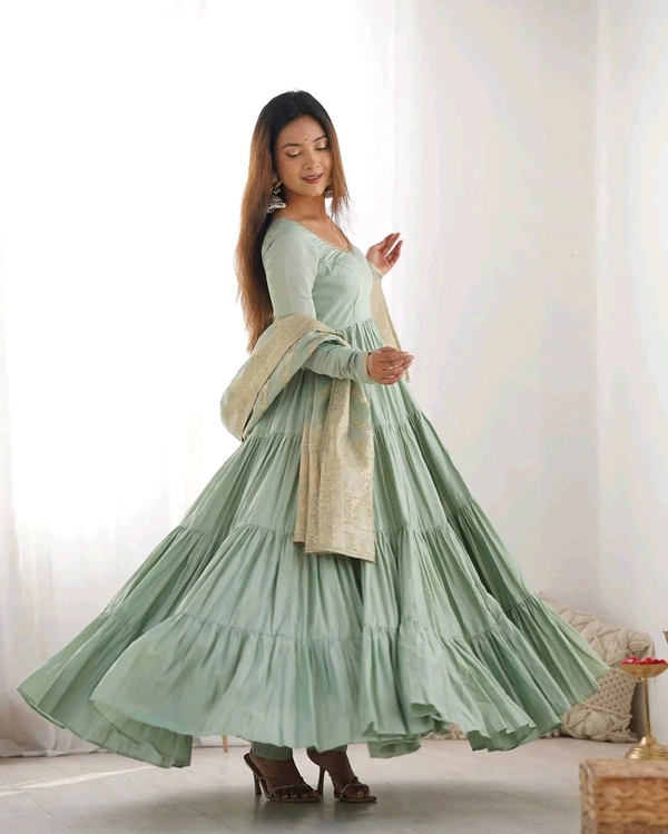 Pista Silk Gown With Jacquard Banarasi Dupatta - Norway, 3XL