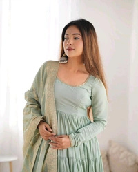 Pista Silk Gown With Jacquard Banarasi Dupatta - Norway, 3XL