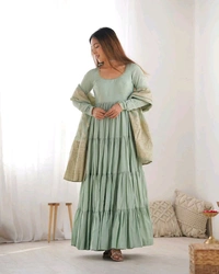 Pista Silk Gown With Jacquard Banarasi Dupatta - Norway, 3XL