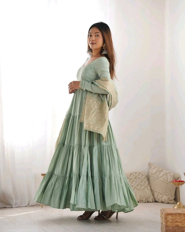 Pista Silk Gown With Jacquard Banarasi Dupatta - Norway, 3XL