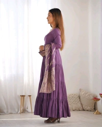 Pista Silk Gown With Jacquard Banarasi Dupatta - plum purple, XXL