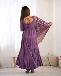 Pista Silk Gown With Jacquard Banarasi Dupatta - plum purple, XXL