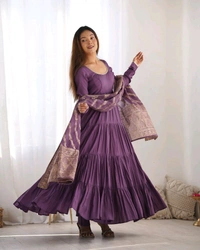 Pista Silk Gown With Jacquard Banarasi Dupatta - plum purple, 3XL