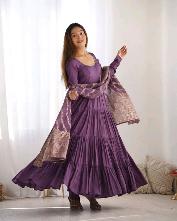 Pista Silk Gown With Jacquard Banarasi Dupatta - plum purple, 3XL