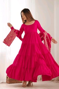Pista Silk Gown With Jacquard Banarasi Dupatta - Lipstick Red, XS