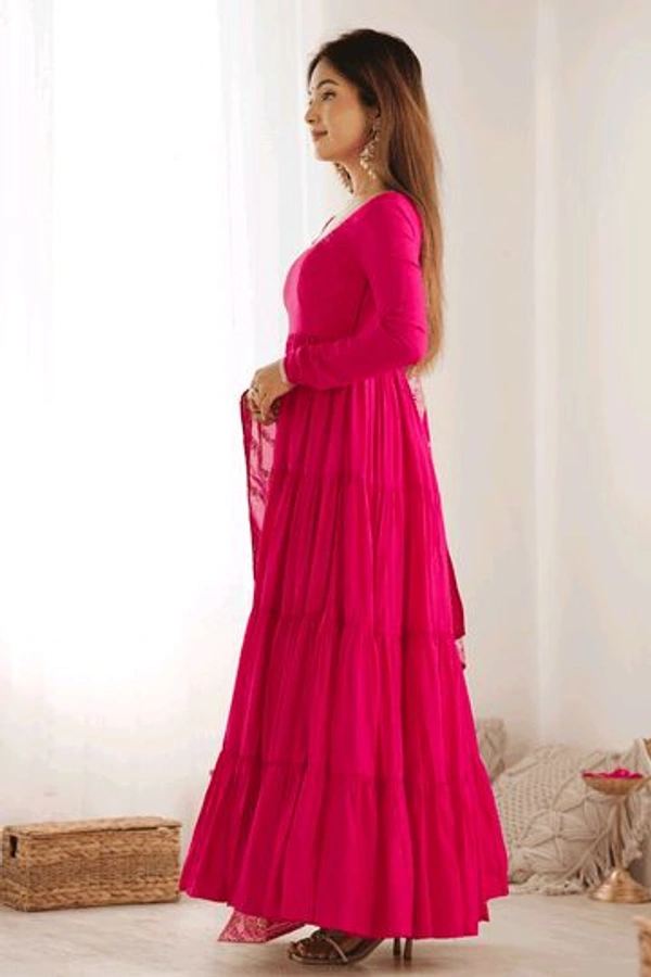 Pista Silk Gown With Jacquard Banarasi Dupatta - Lipstick Red, XS