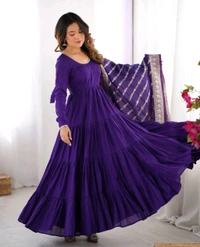 Pista Silk Gown With Jacquard Banarasi Dupatta - Daisy Bush, XXL