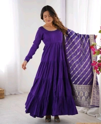 Pista Silk Gown With Jacquard Banarasi Dupatta - Daisy Bush, XXL