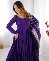 Pista Silk Gown With Jacquard Banarasi Dupatta - Daisy Bush, XXL