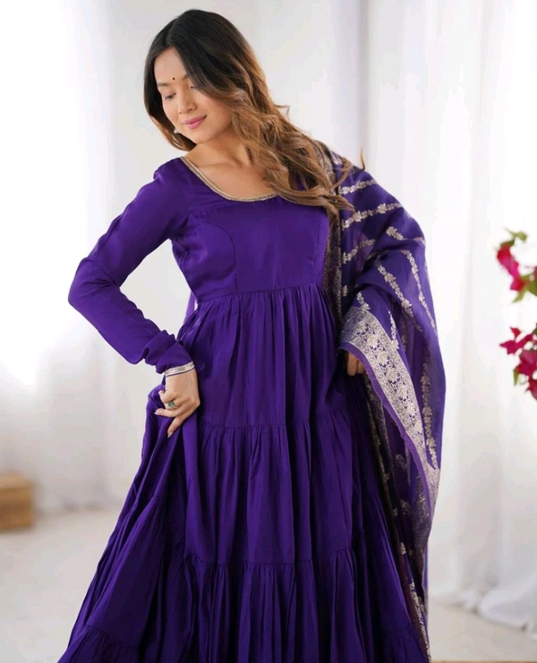 Pista Silk Gown With Jacquard Banarasi Dupatta - Daisy Bush, XXL