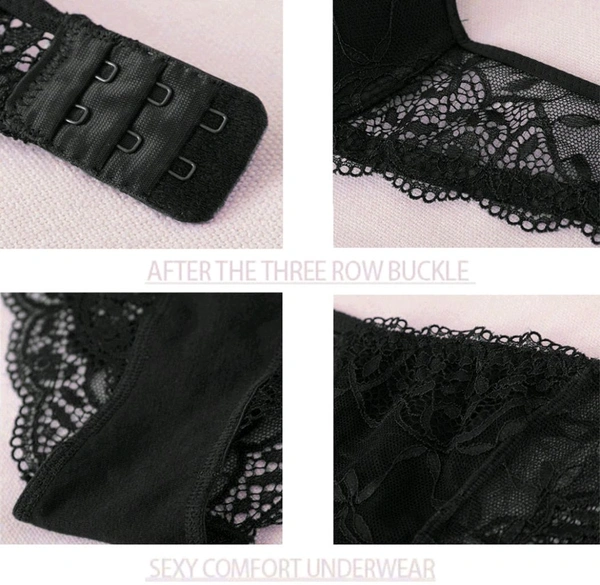 Bra & Panty Set Embroidered Black Lingerie Set - Black, 28B