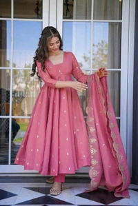 Women's Designer Soft Bandhani Anarkali Styles Salwar Suit
 - Darty pink, L