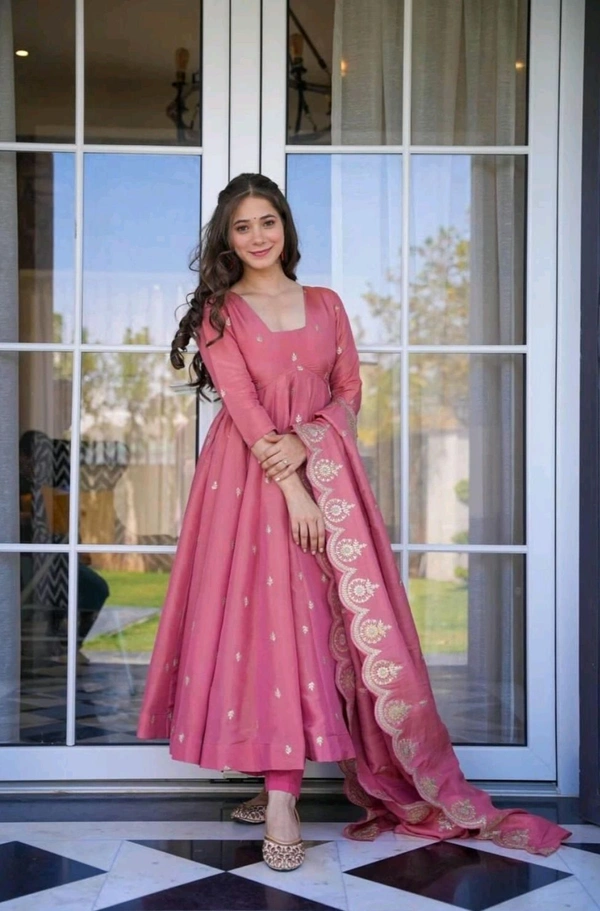 Women's Designer Soft Bandhani Anarkali Styles Salwar Suit
 - Darty pink, XXL
