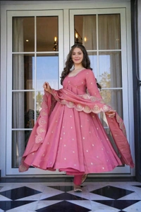 Women's Designer Soft Bandhani Anarkali Styles Salwar Suit
 - Darty pink, XXL