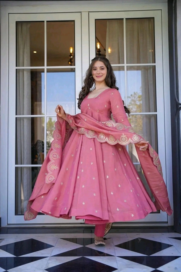 Women's Designer Soft Bandhani Anarkali Styles Salwar Suit
 - Darty pink, XXL