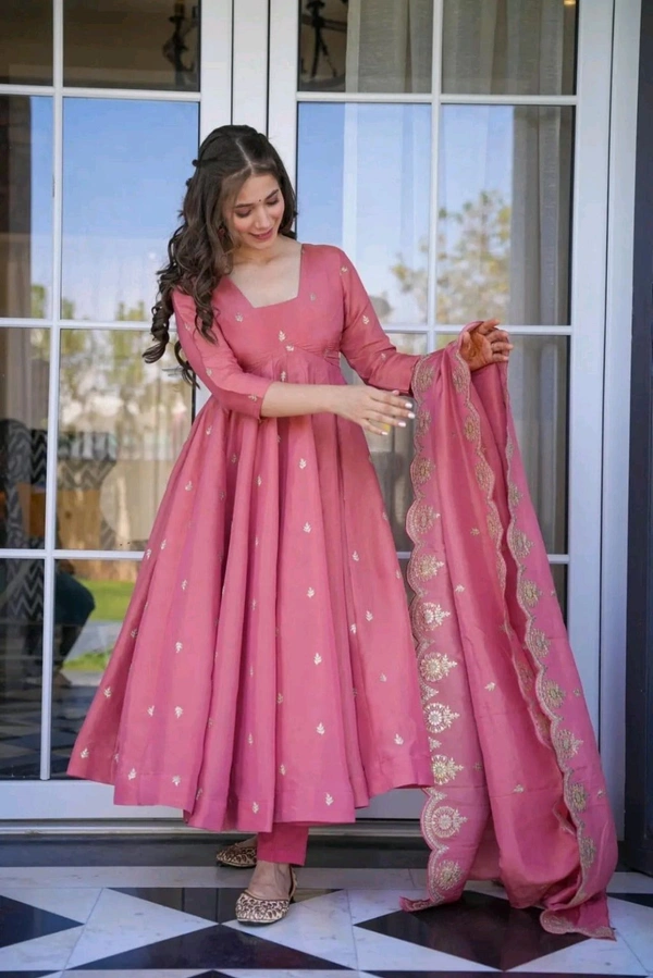 Women's Designer Soft Bandhani Anarkali Styles Salwar Suit
 - Darty pink, XXL