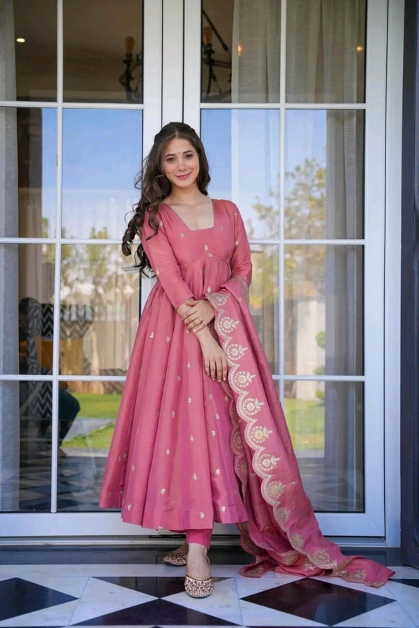 Women's Designer Soft Bandhani Anarkali Styles Salwar Suit
 - Darty pink, XXL