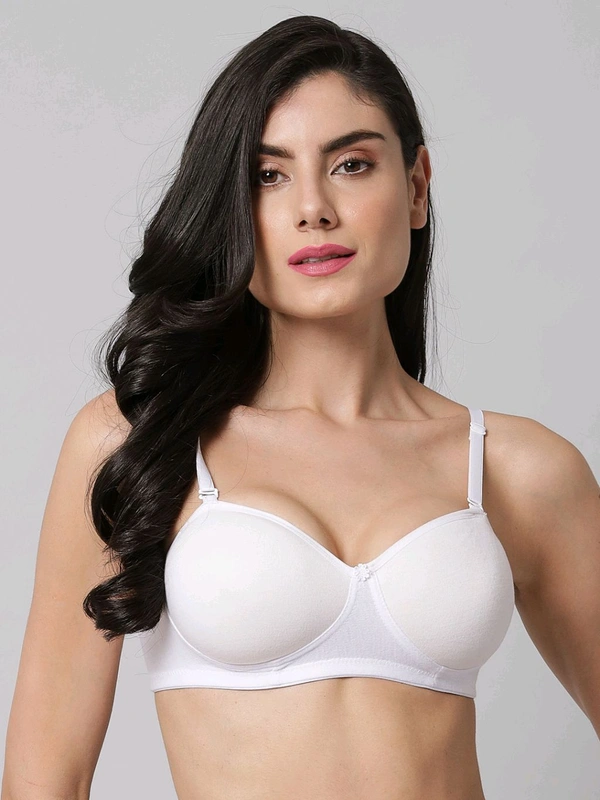 SDROSE Women's Cotton Lightly Padded Full Coverage Non-Wired T-Shirt White Color Bra Pack of 1
 - White, 32A