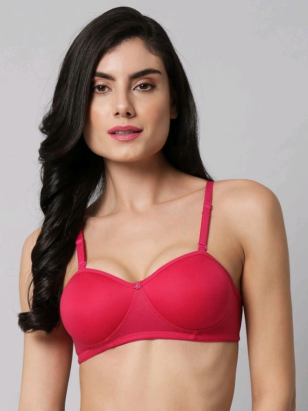 SDROSE Women's Cotton Lightly Padded Full Coverage Non-Wired T-Shirt White Color Bra Pack of 1
 - Bright Maroon, 34B