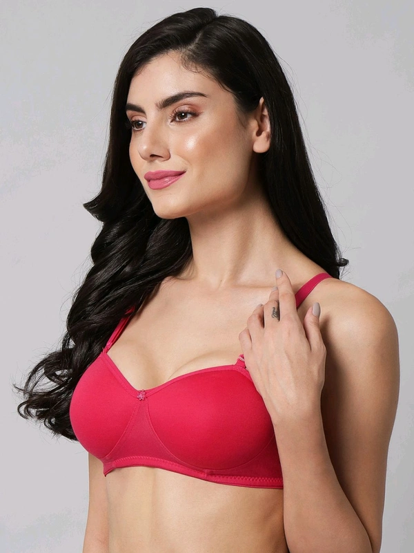 SDROSE Women's Cotton Lightly Padded Full Coverage Non-Wired T-Shirt White Color Bra Pack of 1
 - Bright Maroon, 34B
