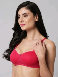 SDROSE Women's Cotton Lightly Padded Full Coverage Non-Wired T-Shirt White Color Bra Pack of 1
 - Bright Maroon, 40A