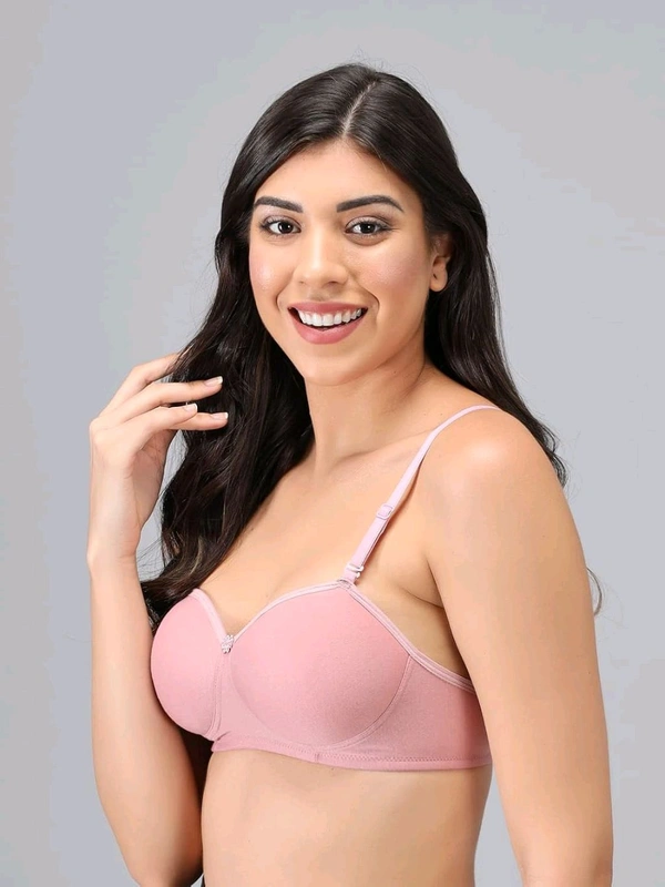 SDROSE Women's Cotton Lightly Padded Full Coverage Non-Wired T-Shirt White Color Bra Pack of 1
 - Pink Rose, 30A