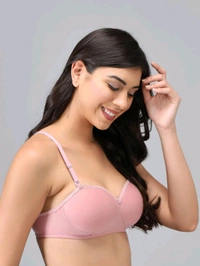 SDROSE Women's Cotton Lightly Padded Full Coverage Non-Wired T-Shirt White Color Bra Pack of 1
 - Pink Rose, 34B