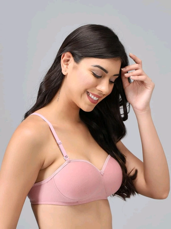 SDROSE Women's Cotton Lightly Padded Full Coverage Non-Wired T-Shirt White Color Bra Pack of 1
 - Pink Rose, 34B
