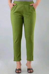 Women Relaxed Brown Pure Cotton Trousers - Green, 32