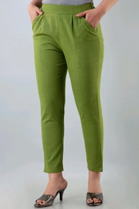 Women Relaxed Brown Pure Cotton Trousers - Green, 32