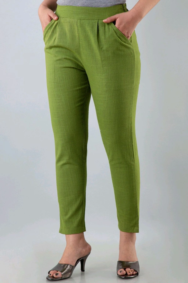Women Relaxed Brown Pure Cotton Trousers - Green, 32
