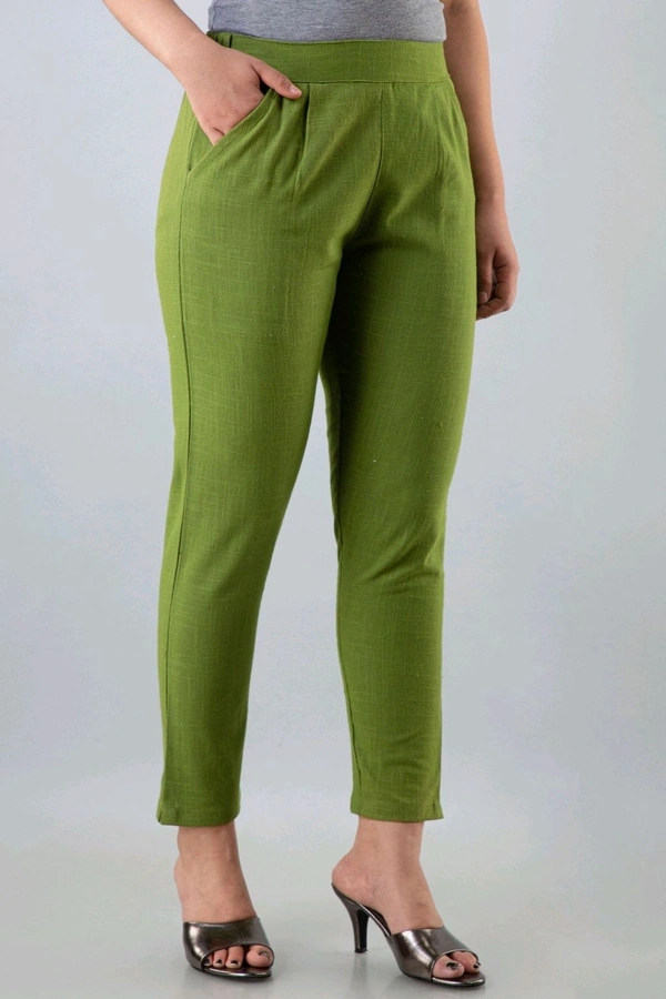Women Relaxed Brown Pure Cotton Trousers - Green, 32