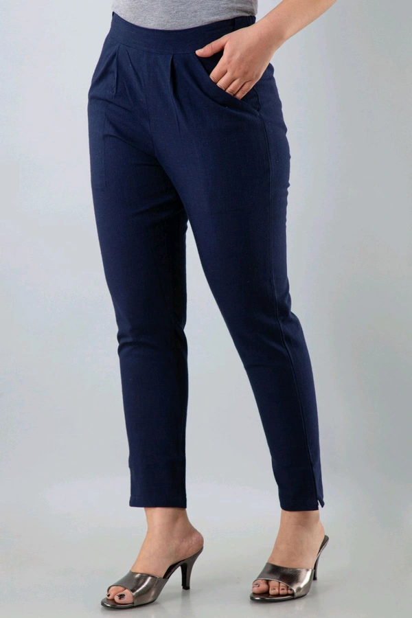 Women Relaxed Brown Pure Cotton Trousers - Navy Blue, 32
