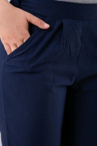Women Relaxed Brown Pure Cotton Trousers - Navy Blue, 32