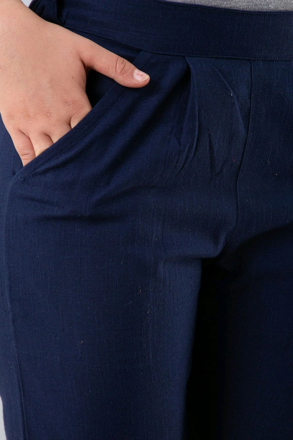 Women Relaxed Brown Pure Cotton Trousers - Navy Blue, 32