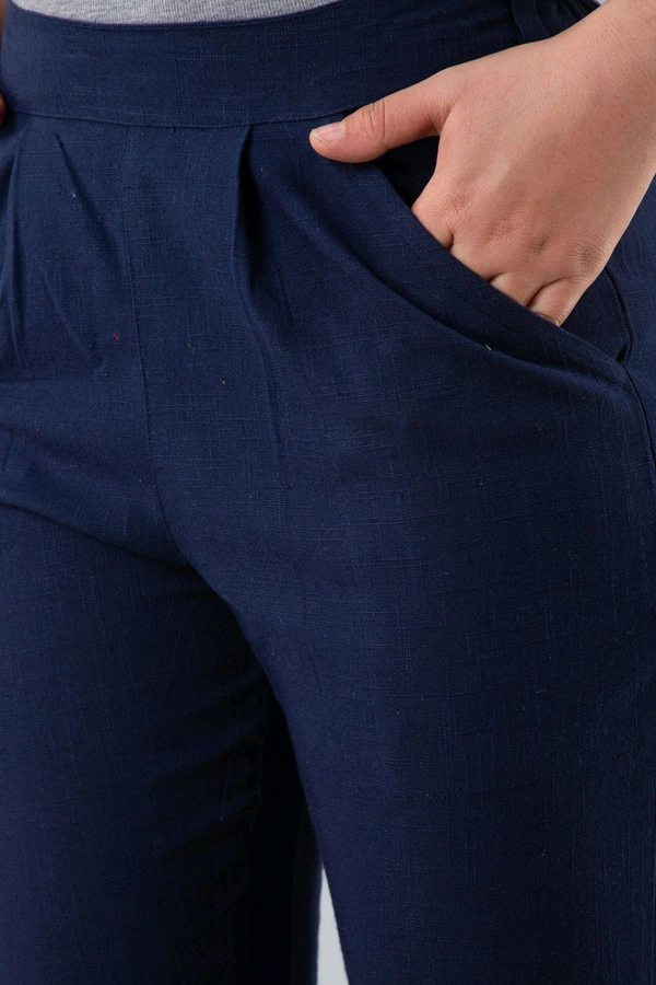 Women Relaxed Brown Pure Cotton Trousers - Navy Blue, 32