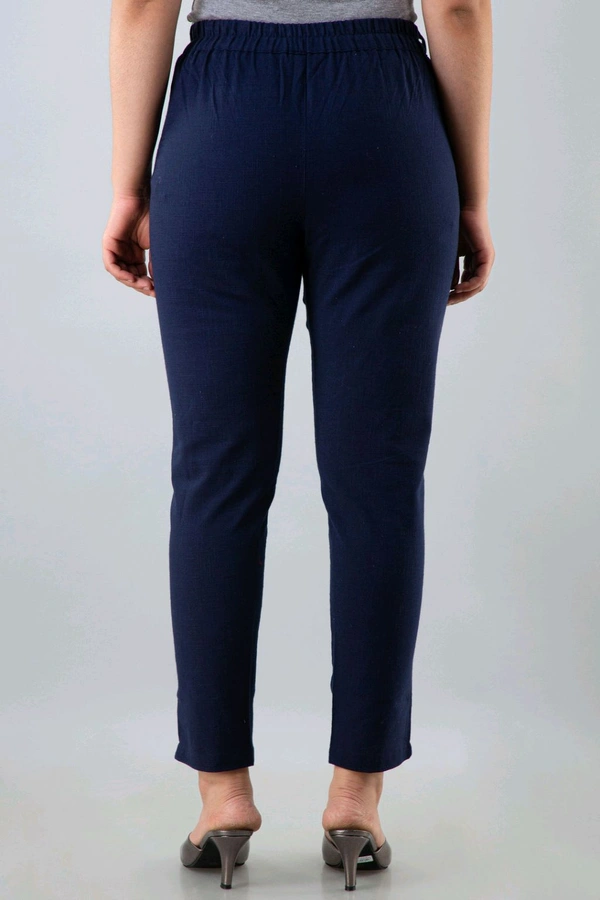Women Relaxed Brown Pure Cotton Trousers - Navy Blue, 38