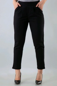 Women Relaxed Brown Pure Cotton Trousers - Black, 36