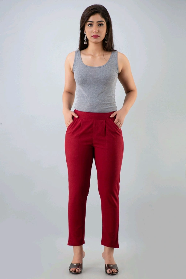 Women Relaxed Brown Pure Cotton Trousers - Venetian Red, 32